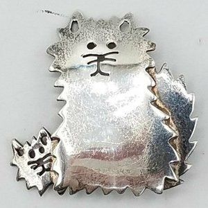 925 Sterling Silver Mexico Made Kiitty Cat Kitten Brooch Pin